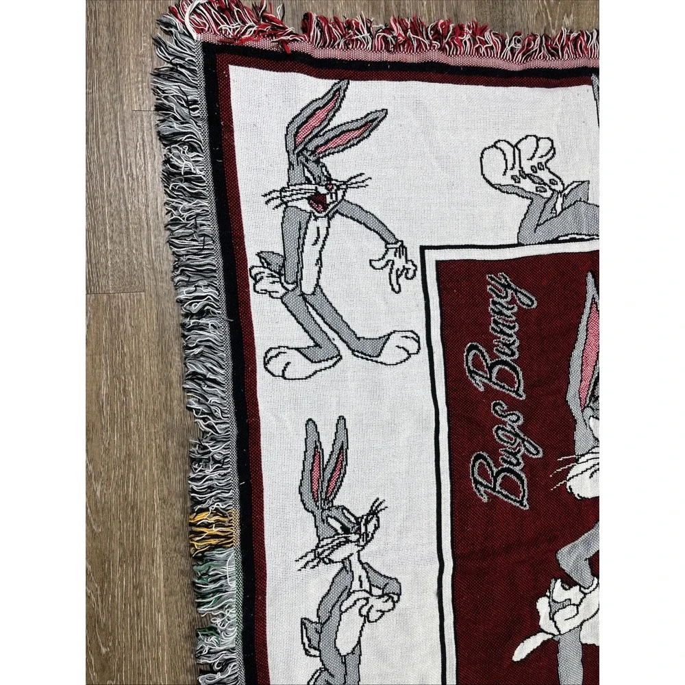 Vtg Looney Tunes Bugs Bunny Throw Blanket Tassle Fringe 1996 Warner Bros 44 x 57